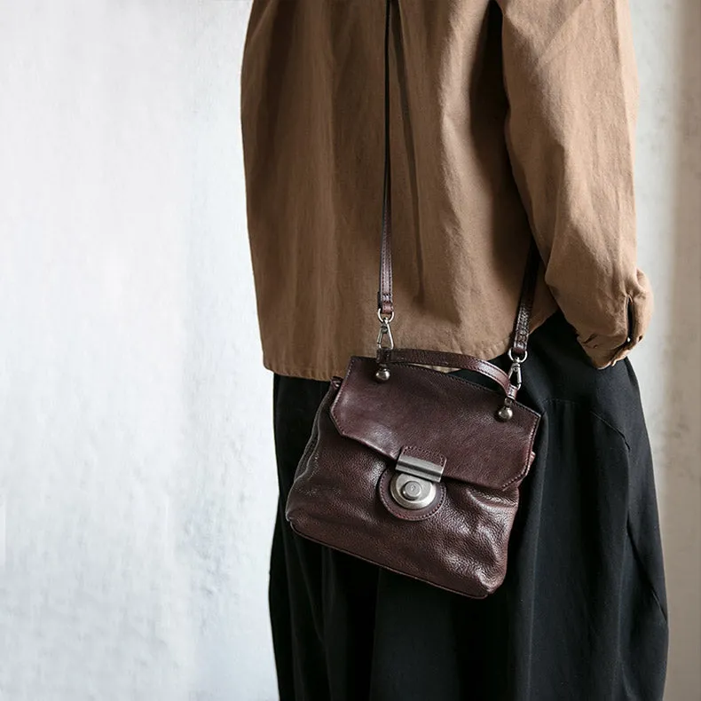 Vintage Women's Brown Leather Crossbody Satchel Purse Shoulder Bags for Women