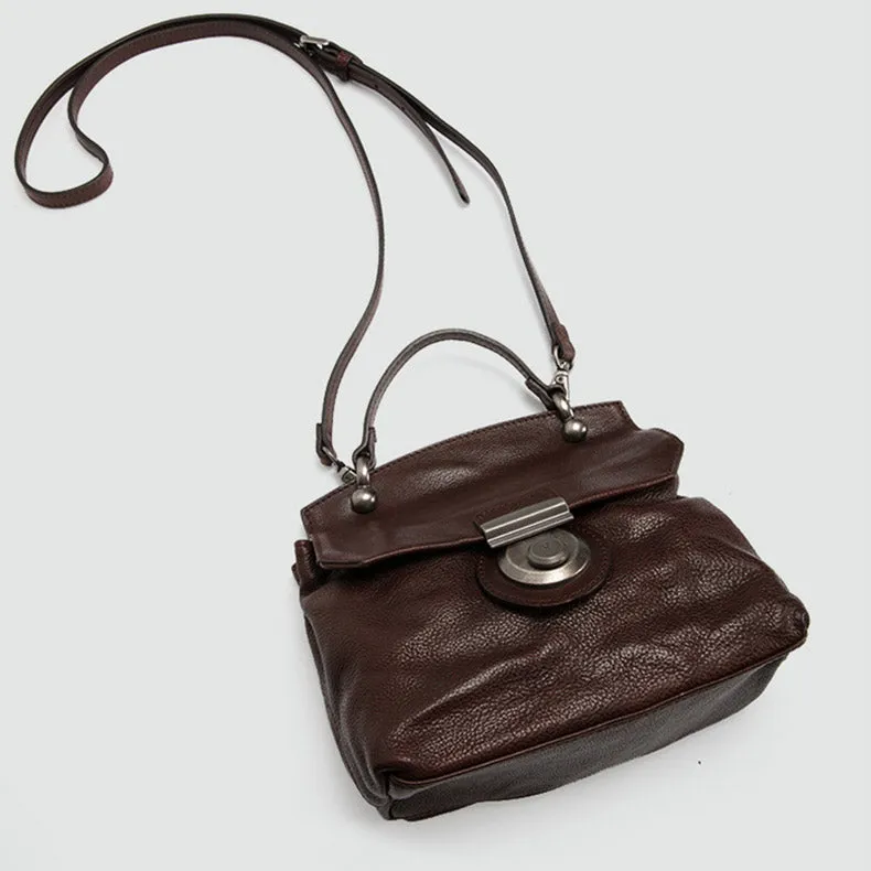 Vintage Women's Brown Leather Crossbody Satchel Purse Shoulder Bags for Women