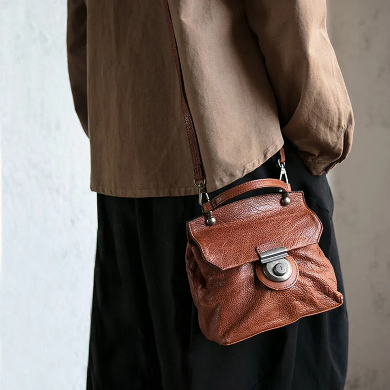 Vintage Women's Brown Leather Crossbody Satchel Purse Shoulder Bags for Women