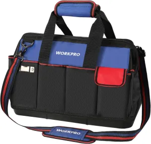 WORKPRO Tool Bag, 18 Inch Tool Bag with Waterproof Molded Base, Open Top Tool Organizer Bag with 20 Pockets, Adjustable Shoulder Strap