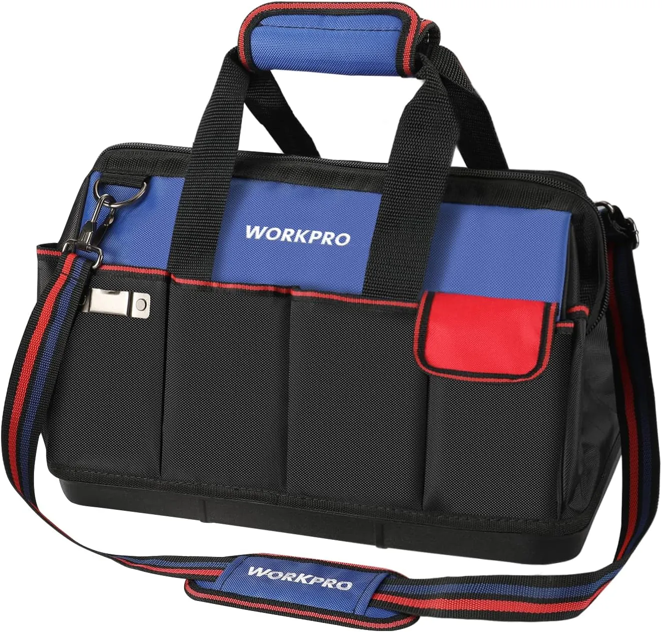 WORKPRO Tool Bag, 18 Inch Tool Bag with Waterproof Molded Base, Open Top Tool Organizer Bag with 20 Pockets, Adjustable Shoulder Strap