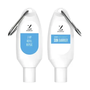 Zealios Travel Essentials - Empty On-The-Go Sun Barrier 2 oz Refillable Travel Bottles 2 Pack - Easy Clip & Go with Carabiner, Perfect Travel Accessories with Screw Top for Easy Refill